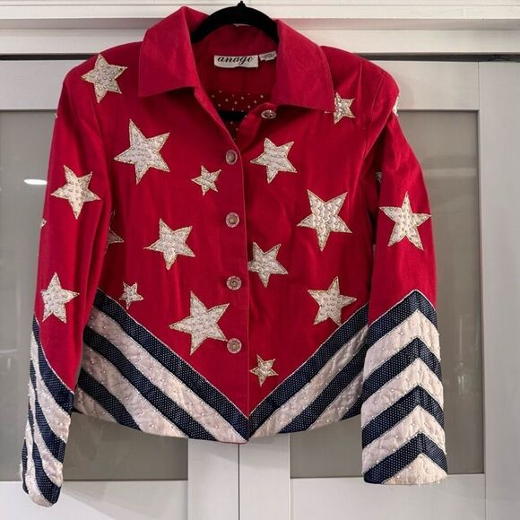 Anage VINTAGE cropped jacket beaded Stars and Stripes unique show stopper sz S - Picture 1 of 5